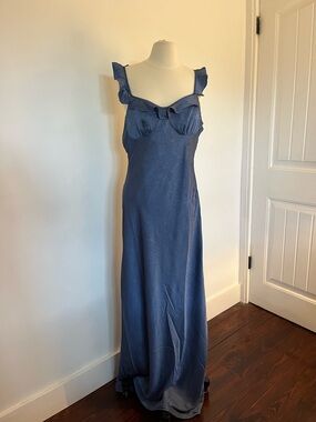 Lulu's Dusty Blue Ruffle-Trim Maxi Dress